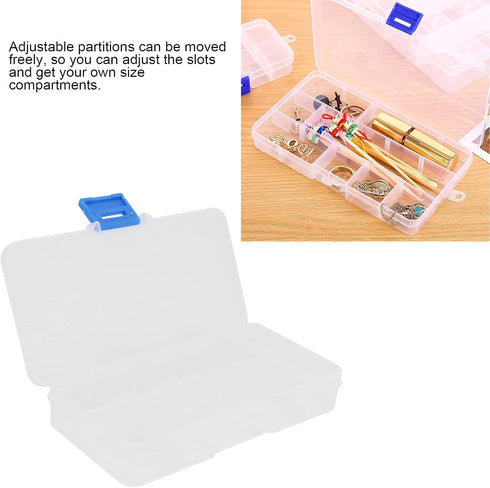 Jewelry Box, 10 Grid Transparent Plastic Organizer Box with Adjustable Dividers, Jewelry Storage Containers for Little Jewelry Small Item...