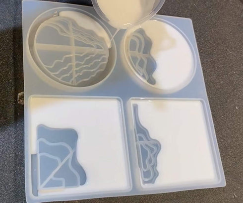 Multilayer Ocean Terraced Landscape Epoxy Resin Coaster Mold, DIY Resin Casting Rectangle Coaster Silicone Mold, 4 in 1, Each Size 3.4"...