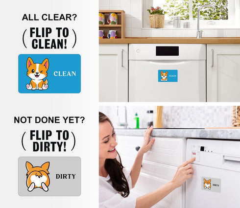 Cute Cartoon Animal Clean Dirty Dishwasher Magnet, Refrigerator Washing Machine Magnet Double Sided Kitchen Reversible Dish Washer Sign, Apartment...