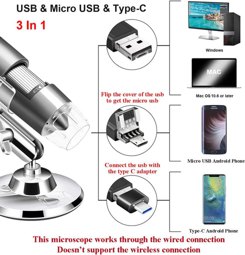 USB Microscope Camera 40X to 1000X, Cainda Digital Microscope with Metal Stand & Carrying Case, Compatible with Android Windows Linux Mac, Portabl...