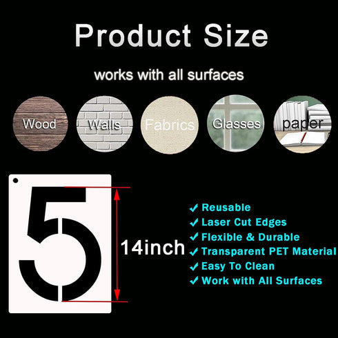 DXCYZ 14 Inch Large Number Stencils Kit 0-9 Address Number Stencil, 10PCS Reusable Plastic Painting Number Templates for Mailbox Signs, Door, Cars...
