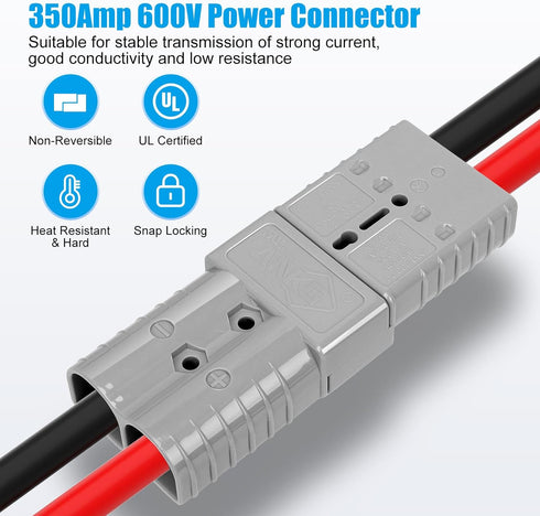 1 Set 350 Amp 600 Volt 2/0 AWG Battery Power Connector (2/0AWG Contact?Gray Housing) (Gray)...