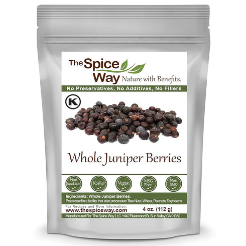 The Spice Way Juniper Berries - Whole berries, pure, no additives, Non-GMO, no preservatives, (4 oz) great for cooking and for spicing tea, syrup,...