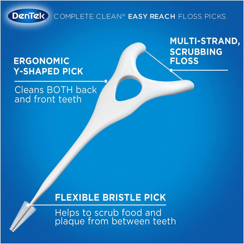 DenTek Complete Clean | Easy Reach Angled Floss Picks | No Break & No Shred Floss | Designed for Hard to Reach Molars | Y-Shaped Pick | 75 Count i...