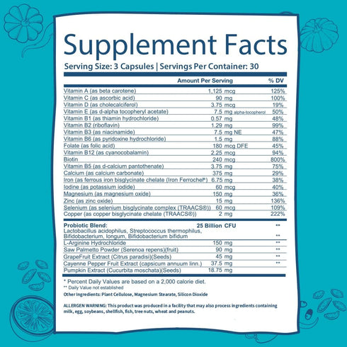 GOBIOTIX Probiotic Multivitamin Supplement - Daily Multivitamins with Probiotics - 25 Billion CFU - Boost Immunity and Digestive Health, Probiotic...