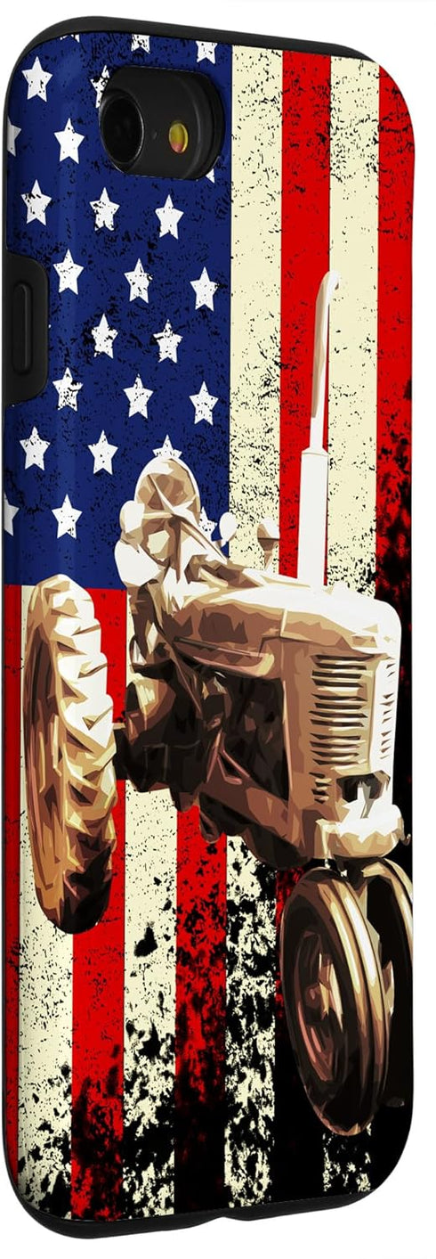 iPhone SE (2020) / 7 / 8 Tractor US American Flag Vintage Patriotic Farm Farmer Gift Case...
