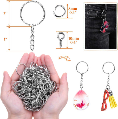 Audab 360Pcs Keychain Bulk, 120Pcs Keychain Rings with Chain and 120Pcs Open Jump Ring with 120Pcs Screw Eye Pins for Crafts and Jewelry Making...