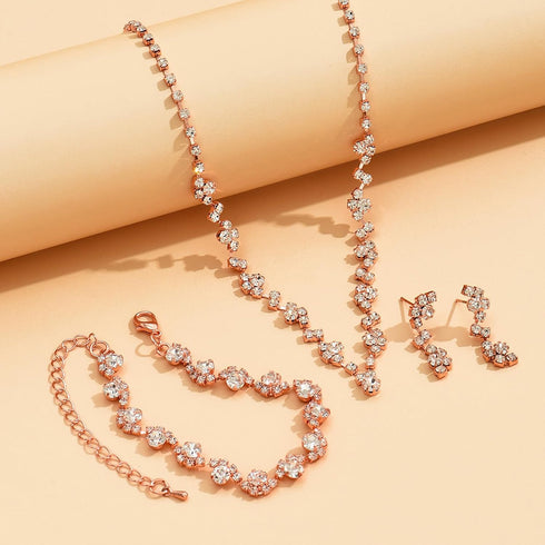 Elegant Prom Earrings Necklace Bracelet Set Wedding Jewelry Set for Women Bride Bridesmaid Crystal Necklace Earrings Bracelet Jewelry Sets Gifts f...