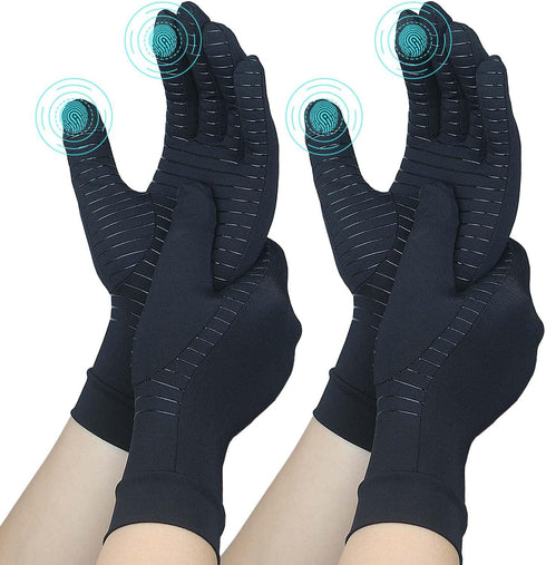 2 Pairs Full Finger Copper Arthritis Gloves with Touchscreen Tip, Compression Gloves for Women Men, Relief for Rheumatoid, Osteoarthritis, Carpal ...