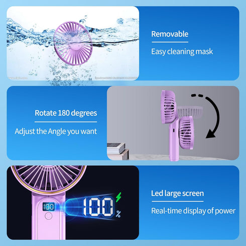 Handheld Fan, Portable Fan, 4000mAh USB Rechargeable Personal Fan, 180° Foldable Mini Desk Fan, 6 Wind Speed, LCD Digital Display, Lanyard as Neck...