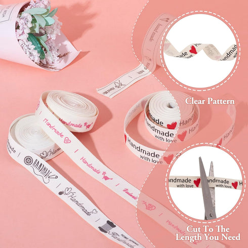 Cheriswelry 20yards Cartoon Printed Cotton Ribbon Word Handmade with Love Printed Ribbons Home Sewing Cloth Labels Ribbon Tag Knitting Crafts Garm...