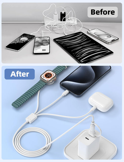 3 in 2 Multi Charging Cable for A pple Watch Charger USB C Cable iPhone Charger iWatch Charger USB C/A Fast Compatible with iWatch Ultra/Series 9/...