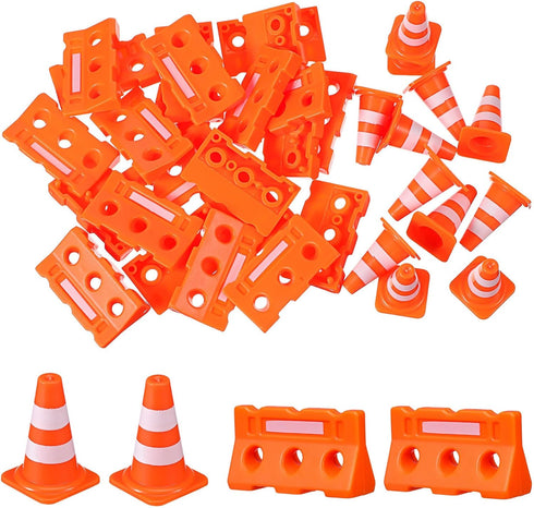 Gadpiparty 24pcs Mini Traffic Cones Plastic Fence Roadblock Signs Playset Construction Road Cones Tiny Marker Cones Roadblock Cone Models Educatio...