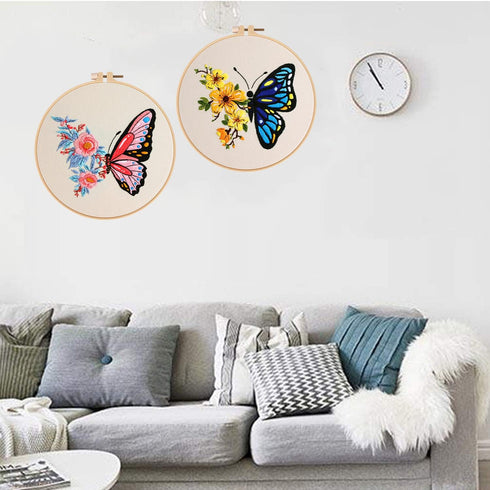 Konrisa Embroidery Starter Kits with Butterfly Flower Pattern, Stamped Cross Stitch Kits for Beginners Adults DIY Sewing Include Embroidery Hoop E...