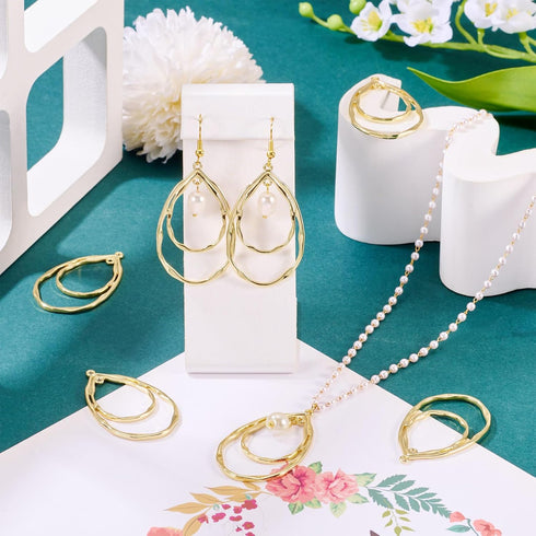 PandaHall 10pcs Light Gold Open Back Bezel Charms Epoxy Resin Pressed Flower Blank Teardrop Frame Hollow Pendants for UV Resin Jewelry Making Chok...