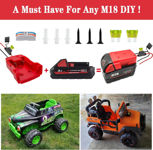 1 Pack Power Wheel Adapter for Milwaukee M18 Battery Adapter 18V Power Wheels Battery Converter with Fuses and Terminals, Power Connector for DIY ...