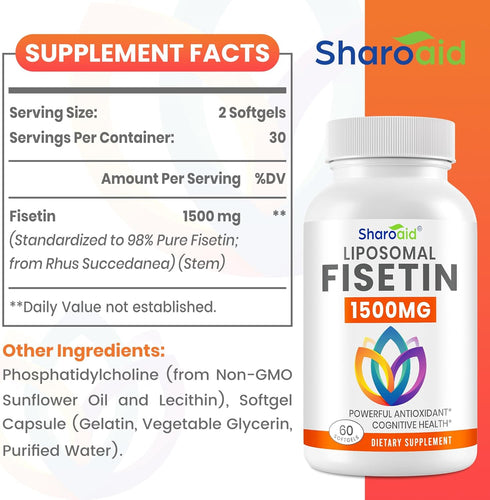1500mg Fisetin Supplements - Powerful Absorption with Liposomal Delivery,98% Pure Fisetin,Polyphenol Antioxidant for Healthy Aging,Non-GMO - 1 Bot...