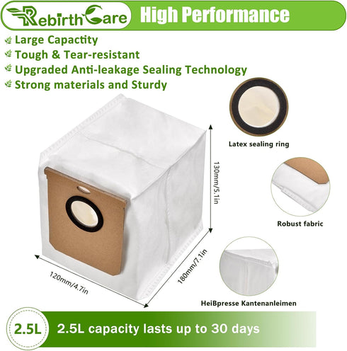 Rebirthcare 12 Pack L50 Dust Bag for eufy L60/L50 Series Self-Empty Station Replacement Bag for Conga Home 10000/8090 Ultra / 9090 AI Accessories ...