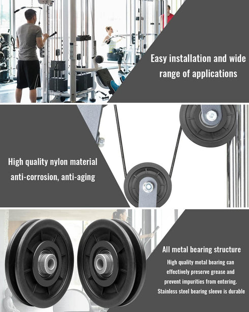 2 PCS 3.5Inch/90mm Nylon Bearing Pulley Wheel, Silent Bearing Replace for Garage Gym Equipment Pulley System, Universal Wearproof Bearing Maximum ...
