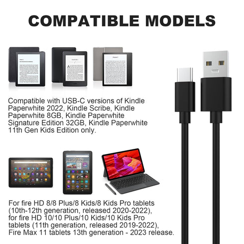 USB C Charging Cable Compatible with Kindle Paperwhite 2022, Kindle Scribe, New-Fire Max 11 2023, HD 10 10Plus 9th-13th Gen(2019-2023), Fire 7/HD ...