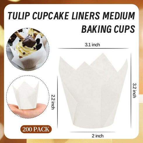 200PCS Tulip Cupcake Liners Parchment Baking Cups Muffin Wrappers Perfect for Birthday Parties, Weddings, Baby Showers, Catering, Restaurants Stan...