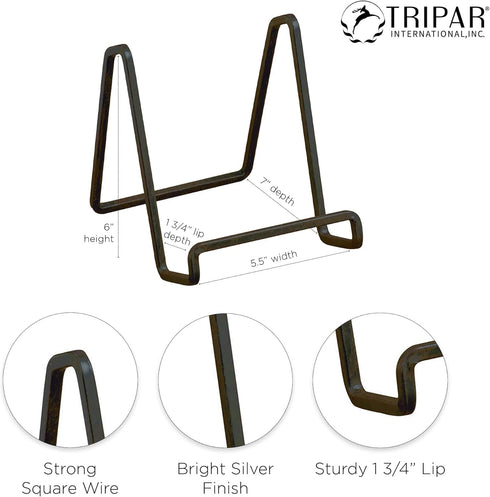 TRIPAR 6-Inch Metal Mahogany Painted Square Kitchen Book Holder/Stand, Wire Mini Easel, Small Photo Stands for Table, Display for Picture Frames, ...