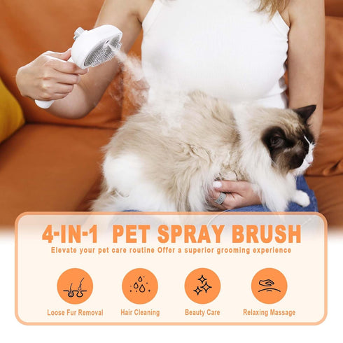 Furgo Cat Steam Brush-4 In 1 Pet Steam Brush,grooming Brush For Cats Dogs, Self-cleaning Spray Brush For Shedding, Massage, Pet Hair Removal Tool,...