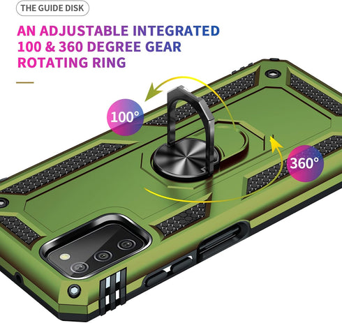 Military Grade Drop Tested Phone Case with Ring Holder Kickstand for Samsung Galaxy A03S, Olive Green...