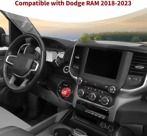 for RAM Gear Shift Knob Cover Trim Ring Aluminum Red for Dodge RAM 2018-2023 Red Interior Accessories, America Flag...