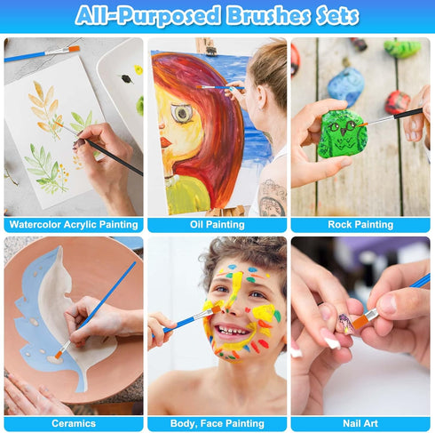 200 Pcs Small Paint Brushes Bulk, Anezus Kids Paint Brushes Detail Fine Brushes with Flat and Round Tip Acrylic Paint Brushes Set for Classroom Wa...