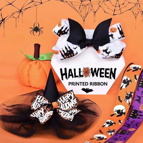 1'' x 25Yards Halloween Wired Edge Ribbon Halloween Handmade DIY Heat Transfer Ribbon Threaded Belt Ribbed Ribbon Satin Ribbon Holiday Decoration ...