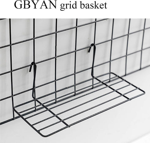 GBYAN Grid Wall Basket Wall Grid Panel Accessories Wire Straight Shelf with Hook Organizer for Home, Black...
