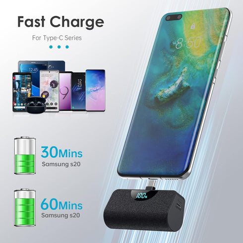 Mini Portable Charger USB-C Power Bank 5200mAh,Ultra Compact LCD Display Battery Pack Backup Charger Compatible with iPhone 15/15 Plus/15 Pro/15 P...