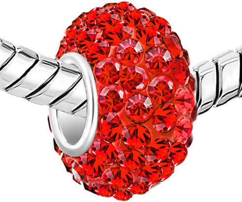 CharmSStory 925 Sterling Silver Red Simulated Birthstone Charms Synthetic Crystal Bead For Bracelets...