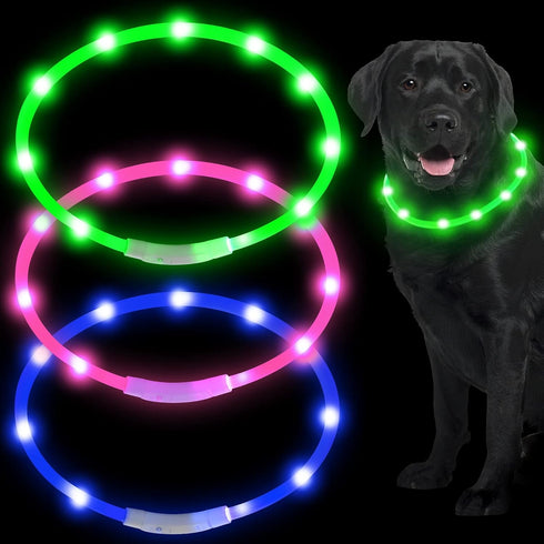 3 Pieces LED Dog Collar Light Up Dog Collars Rechargeable Dog Lights for Night Walking Adjustable Lighted Dog Collars for Night for Large Medium S...