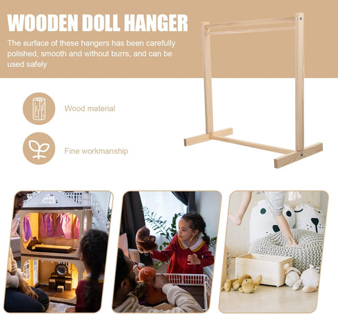Doll Hanger Doll Clothes Display Rack Doll Coat Dress Hanger Small Clothes Hanger Wooden Clothes Rack Small Clothes Rack Storage Shelf for Doll Cl...
