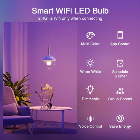 Ghome Smart Light Bulbs, A19 E26 Color Changing Led Bulb Works with Alexa, Google Home, App & Voice Control, 2.4Ghz WiFi Only, 800 Lumens, Dimmabl...