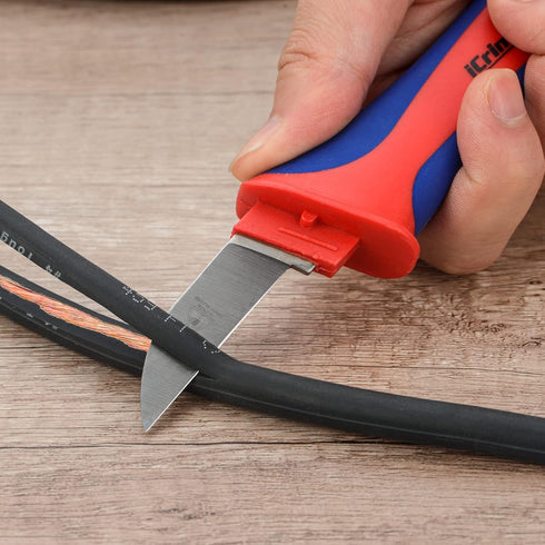 iCrimp Utility Knife for Cable Skinning, Wire Insulation Dismantling Knife, 2-Pack Insulated Electricians Cable Stripping Knives, Fixed Blade...