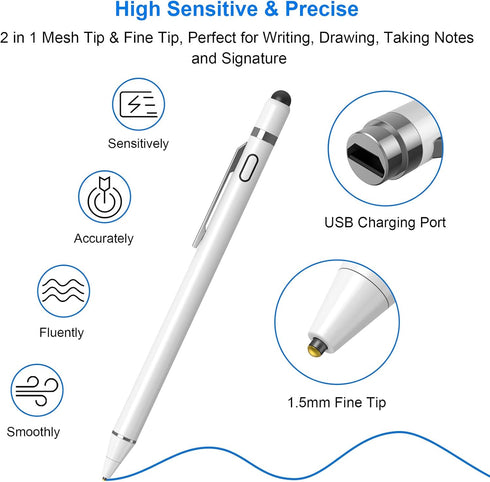 NTHJOYS 2 in 1 Rechargeable Digital Pen Fine Point Stylus for iPhone/iPad Pro/Mini/Air/Samsung and Other Touch Screens...