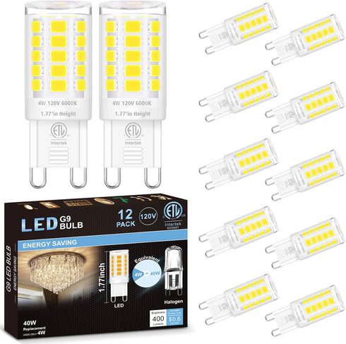 hansang 12 Pack G9 LED Bulb 6000K Cool Daylight for Crystal Chandelier, 4W 40Watt G9 Halogen Equivalent 1.77'' Height Short T4 Light Bulb with G9 ...