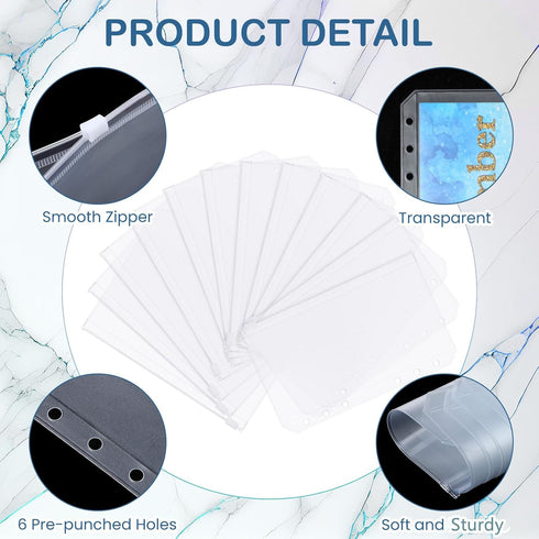 12PCS PVC A6 Binder Pockets + 12PCS Monthly Expense Tracker Budget Sheets, Clear Zipper Cash Envelopes for Budgeting, 6-Hole Planner Binder Insert...