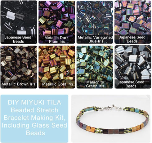NBEADS about 208 Pcs Metallic Tila Beads Kit, 8 Colors 5 * 5mm Glass Seed Beads Kit Including Elastic Thread and Stainless Steel Beading Needles f...