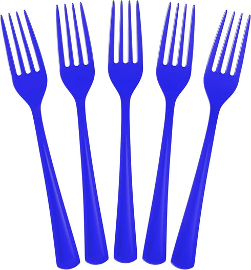 Disposable Dark Blue Plastic Forks 50 Pcs - Heavy Duty Dark Blue Plastic Disposable Cutlery - Dark Blue Disposable Flatware, Dark Blue Plastic Sil...