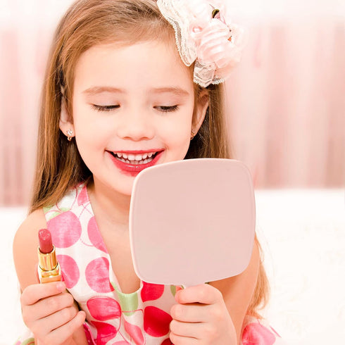 YEAKE Hand Held Mirror with Handle for Makeup,Small Cute Wood Hand Mirror for Shaving with Hole Hanging Single-Sided Portable Travel Vanity Mirror...