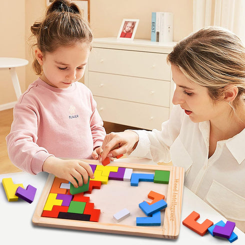 FFTROC Wooden Puzzles for Kids Ages 4-8 8-10 Thick Colorful 3D Russian Blocks and Brain Teaser Tangram Jigsaw STEM Intelligence Toys Educational G...