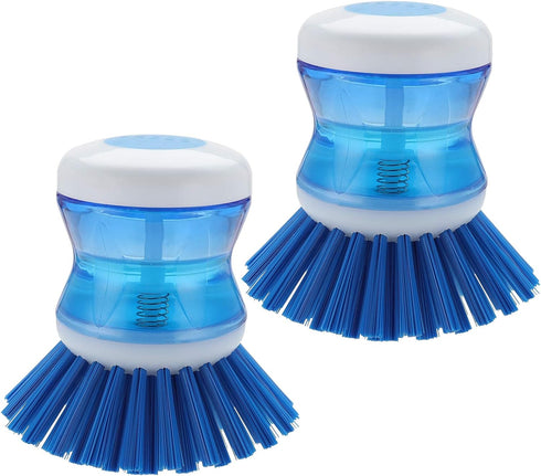 Dish Brush with Soap Dispenser for Dishes Pot Pan Kitchen Sink Scrubbing, Blue 2pcs...