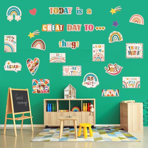 Boho Rainbow Classroom Decor Rainbow Bulletin Board Set Rainbow Clouds Star Heart Bulletin Board Boho Birthday Party Cutouts Motivational Rainbow ...
