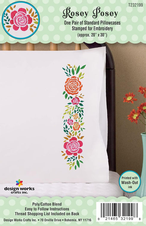 Design Works Crafts Rosey Posey Stamped for Embroidery Pillowcases, White, Queen......