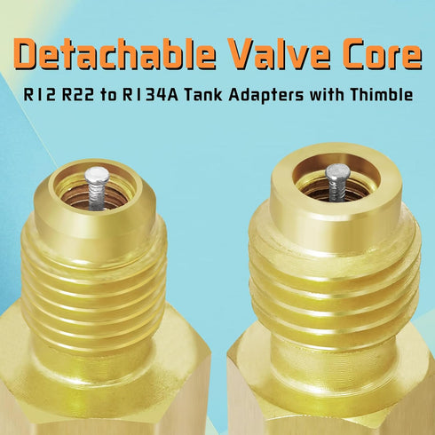 Boltigen 6pcs R134a Refrigerant Tank Adapters, R12 to R134a AC Fitting Connector, 1/2 to 1/4 Flare R134a Vacuum Pump Adapter Fittings with Valve C...