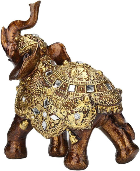 Golden Elephant Statue, Resin & Wood Grain Collectible Figurine, Feng Shui Lucky Elephant Sculpture for Home TV Cabinet...